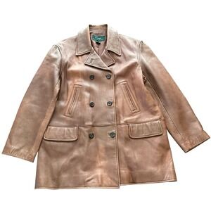 Vtg Ralph Lauren Buttery Soft Leather Double Breasted Jacket Women 10